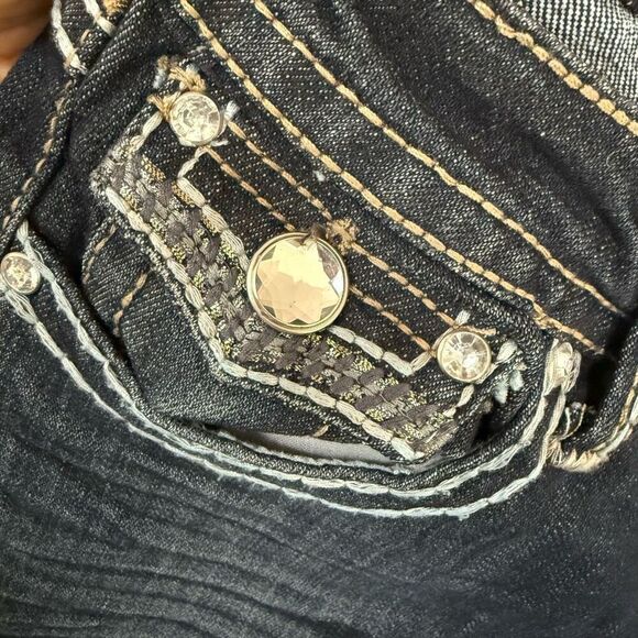 Bongo vintage Dark Wash Bootcut Jeans Contrast Stitching Back Flap Pockets Sz 9 - Picture 5 of 10